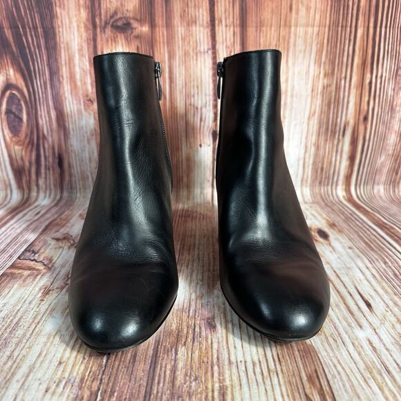 Franco Sarto OLYMPIA Sz 8 Black Leather Block Heel Zip Ankle Boots Booties Shoes - Picture 2 of 8